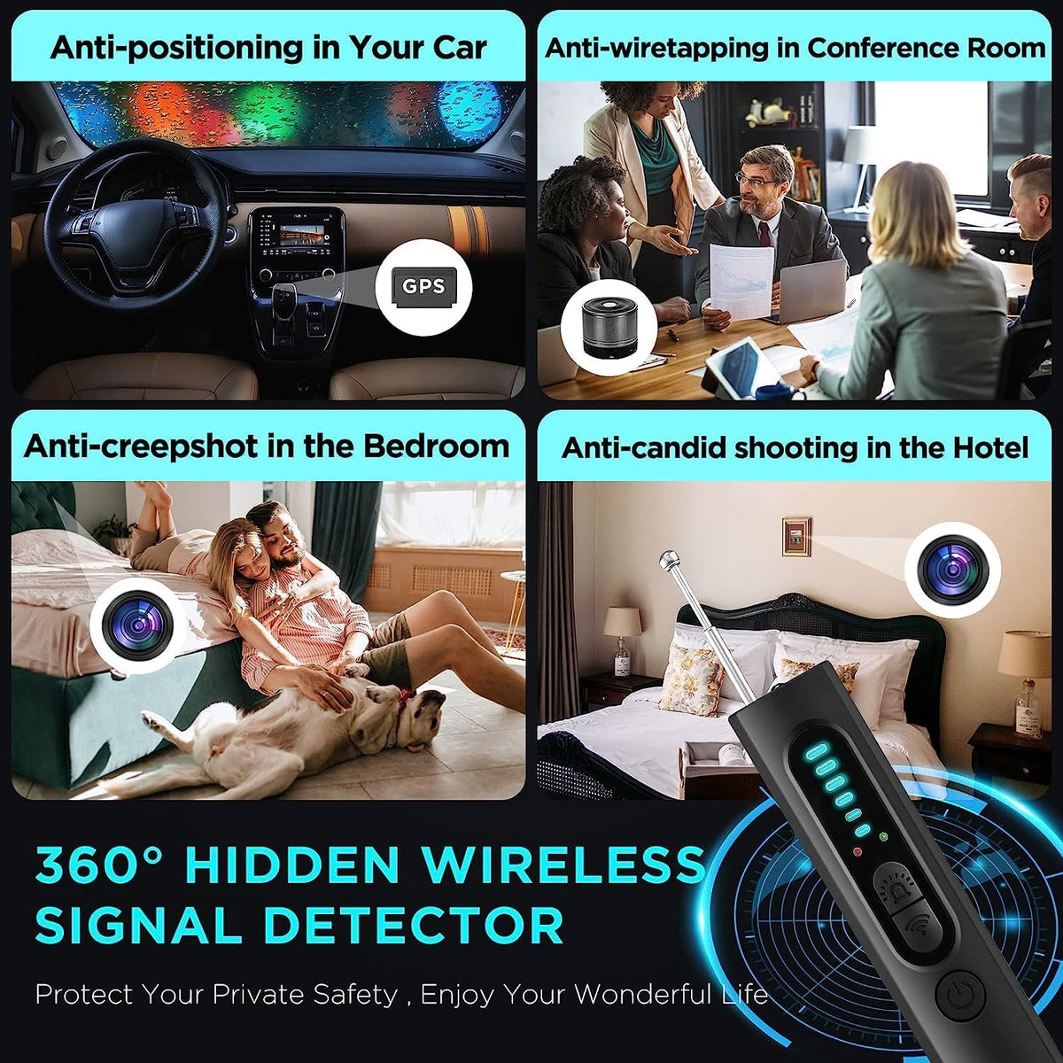 كاشف الكاميرات الخفية المحمول AegisScan — ماسح ترددات لاسلكية مدمج وكشف أجهزة تتبع GPS