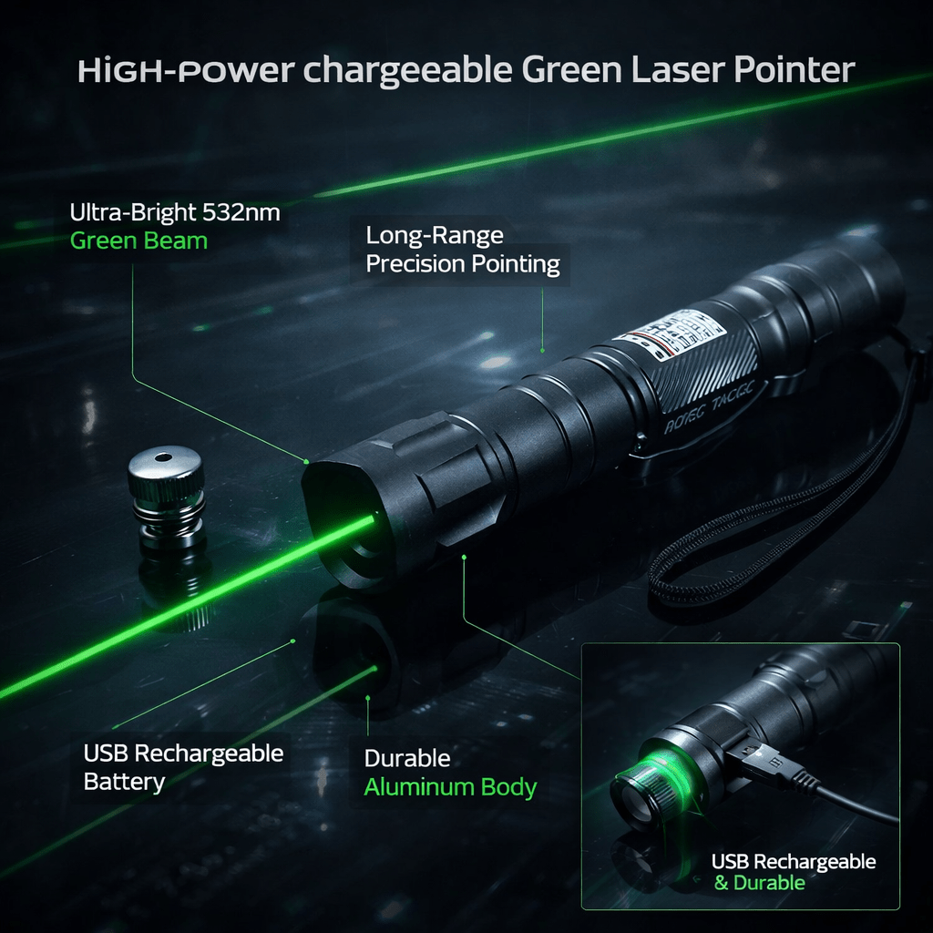 USB Rechargeable Green Laser Pointer — 2000 Meter Range