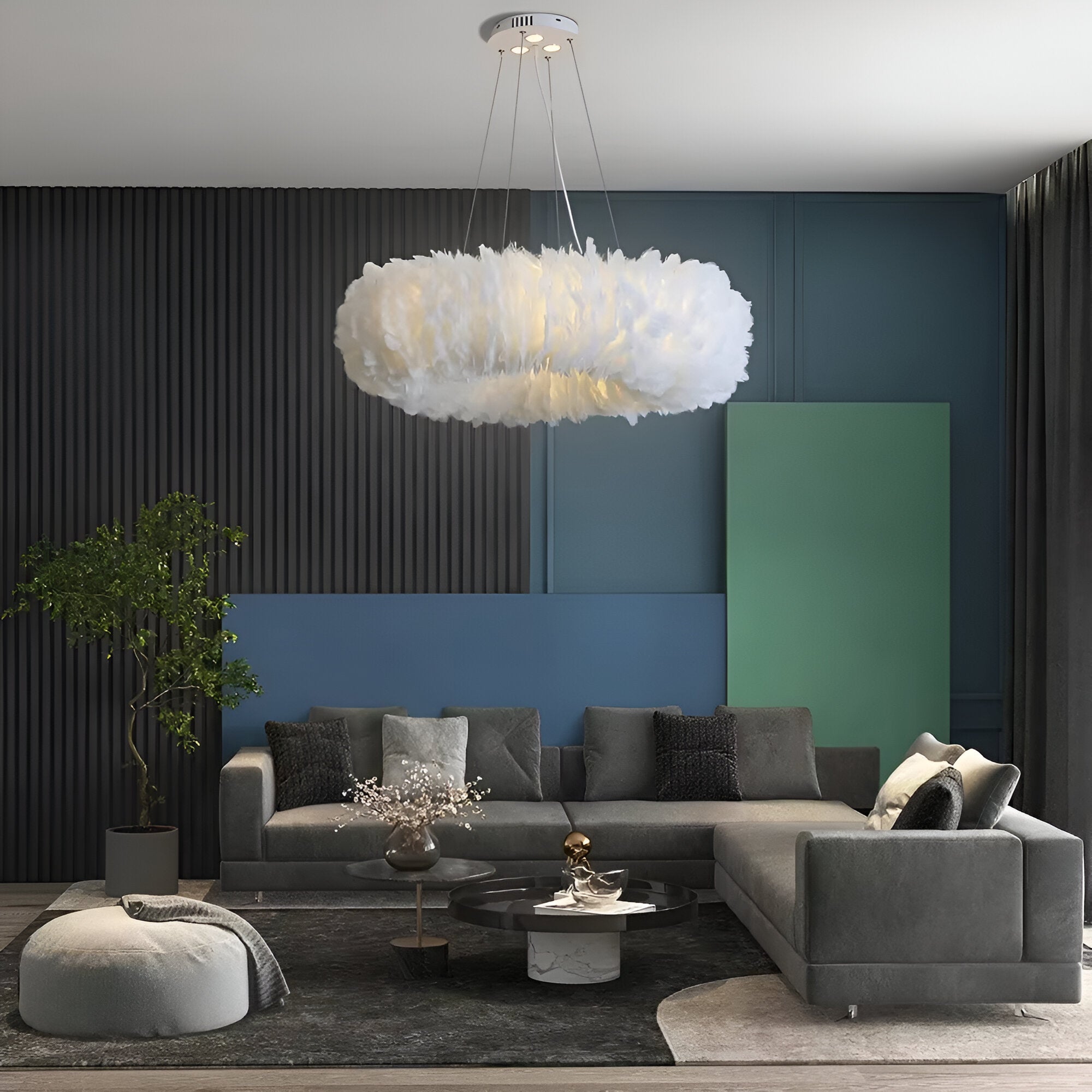 Cresora White Feathered Pendant Light With Circular Design For Elegant Rooms