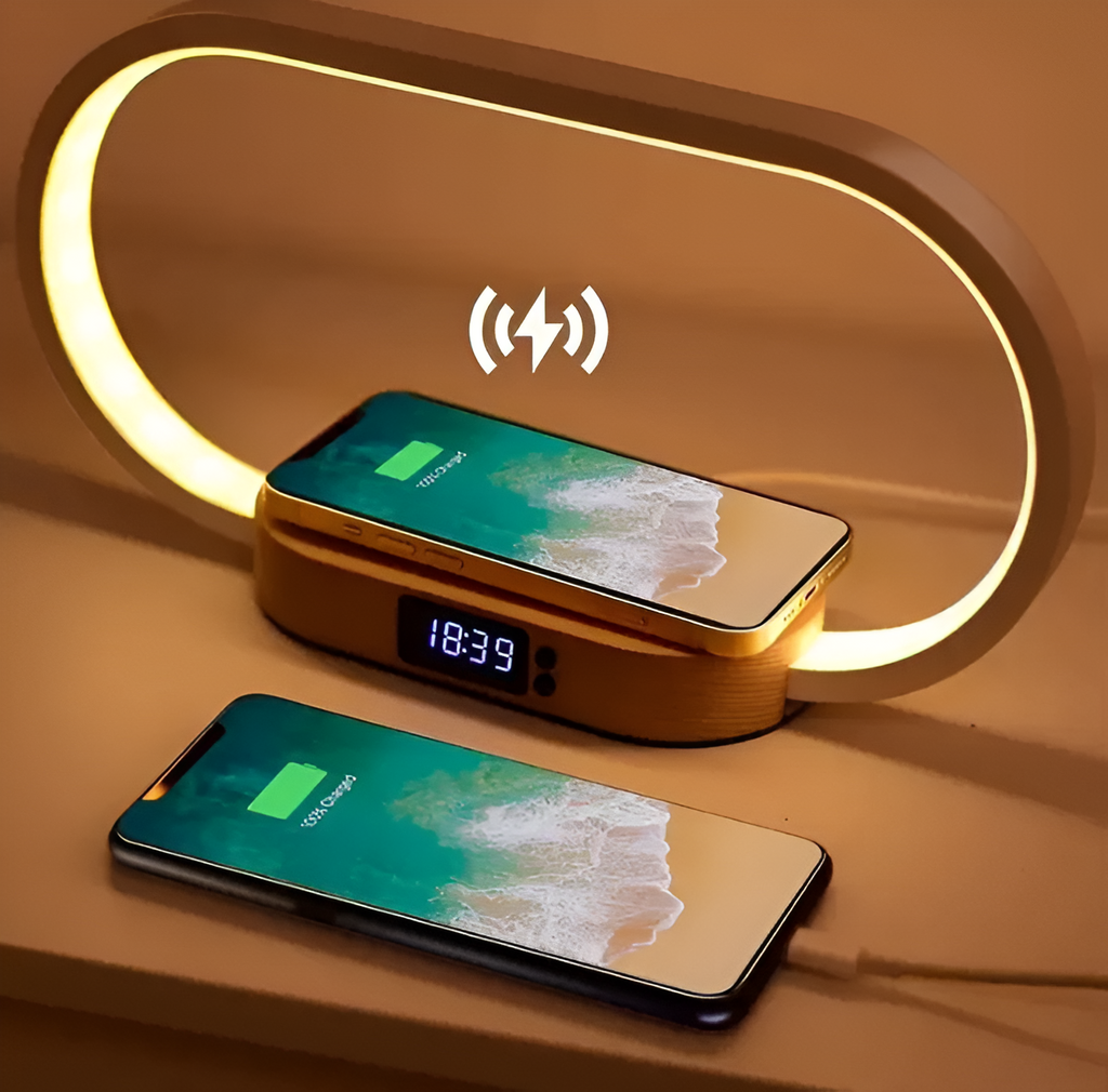 SolaraNook Nachttischlampe mit USB-C-Ladung und Uhr