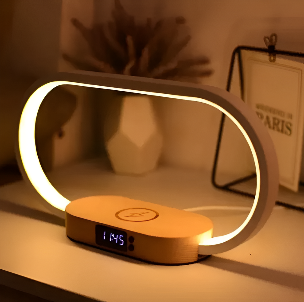 SolaraNook Nachttischlampe mit USB-C-Ladung und Uhr