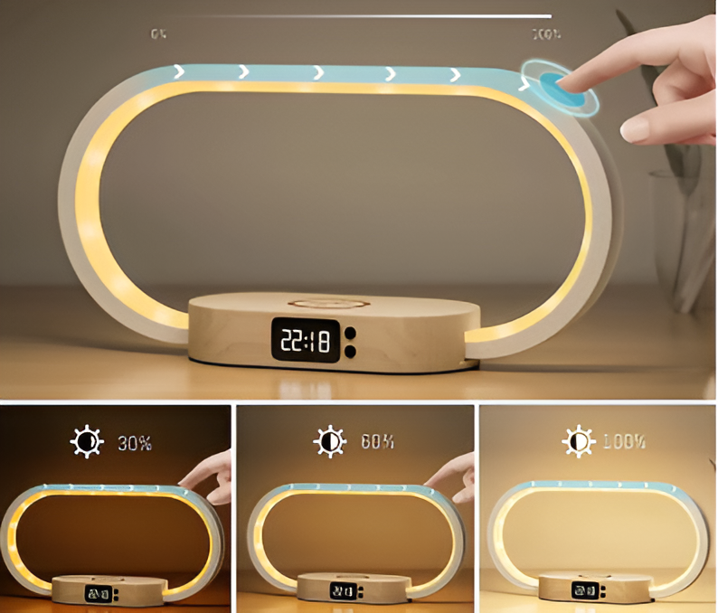 SolaraNook Nachttischlampe mit USB-C-Ladung und Uhr