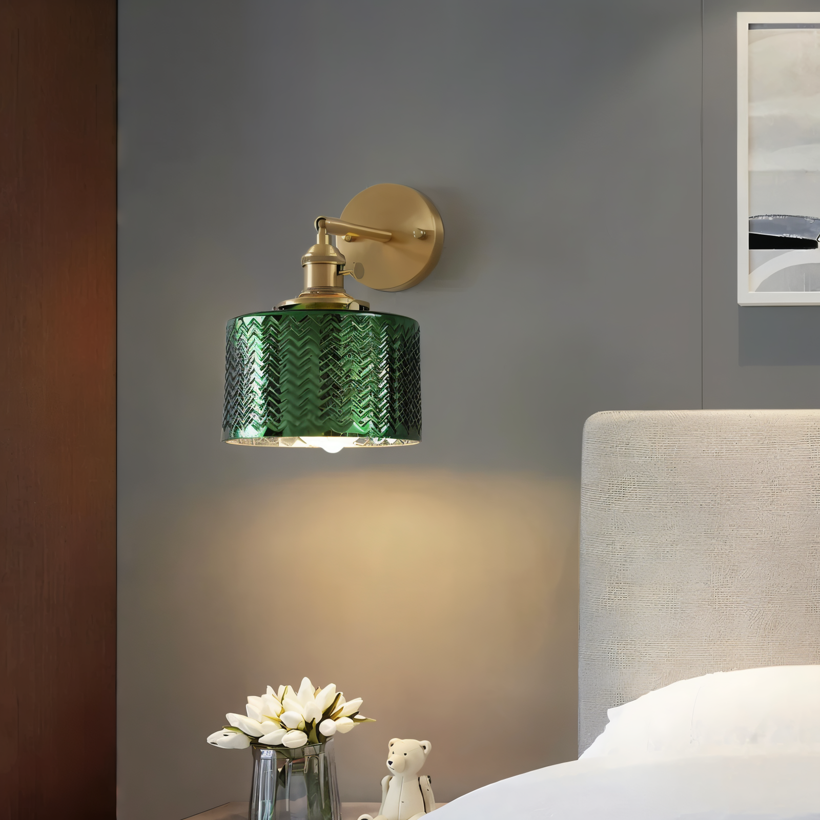 Aureli Ribbed Glass Wall Light Adjustable Arm For Bedrooms And Hallways