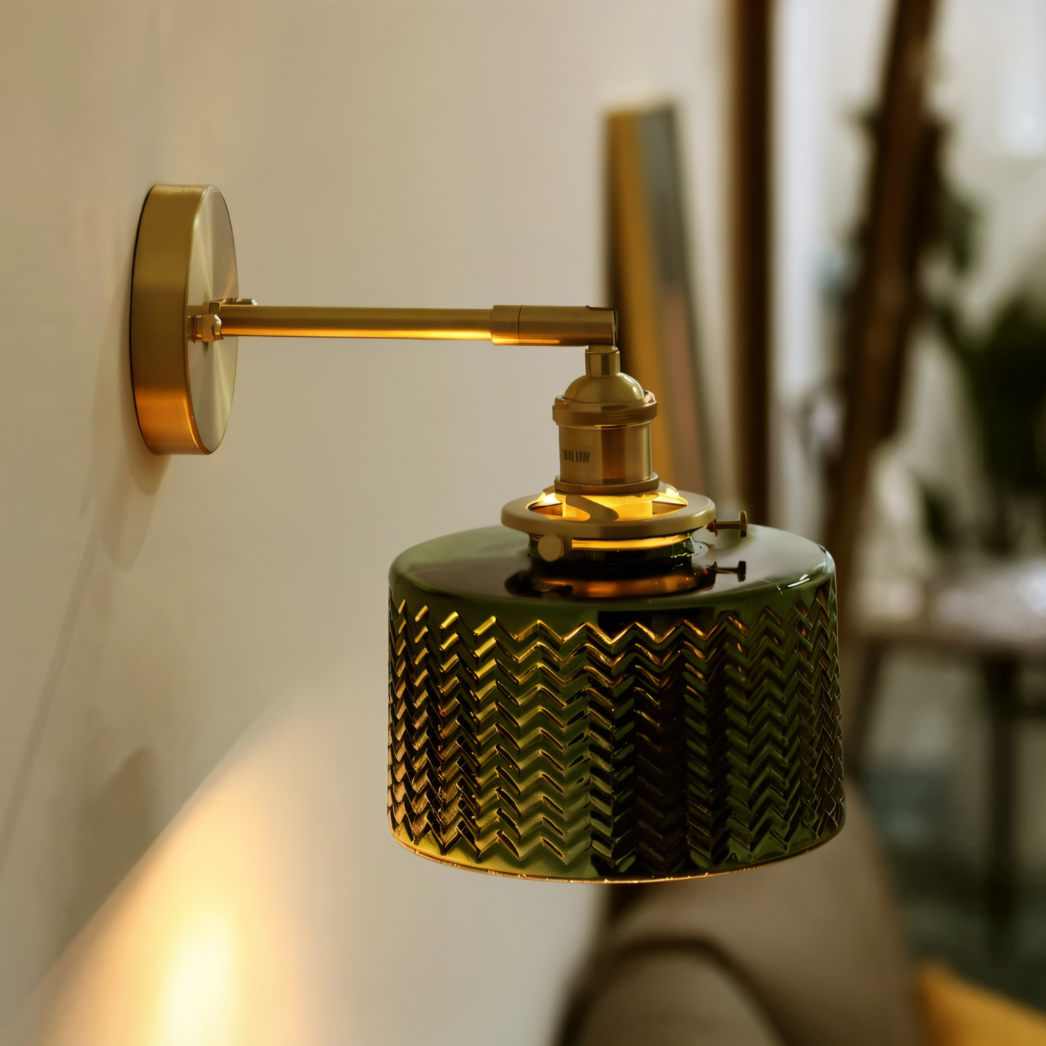 Aureli Ribbed Glass Wall Light Adjustable Arm For Bedrooms And Hallways