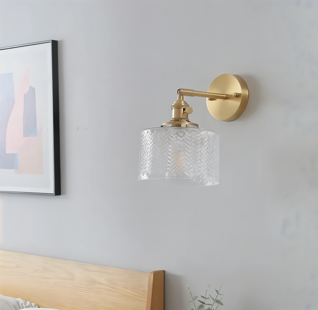 Aureli Ribbed Glass Wall Light Adjustable Arm For Bedrooms And Hallways