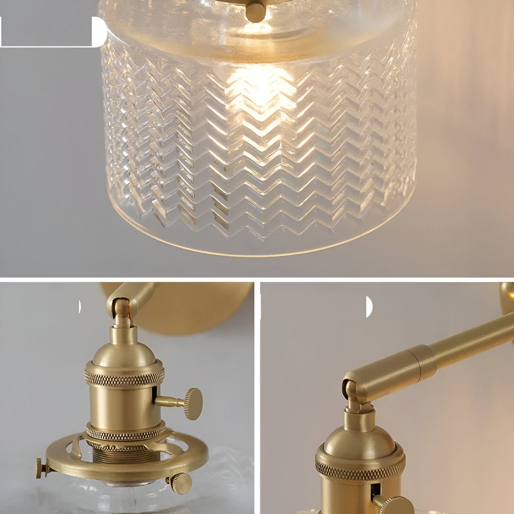 Aureli Ribbed Glass Wall Light Adjustable Arm For Bedrooms And Hallways