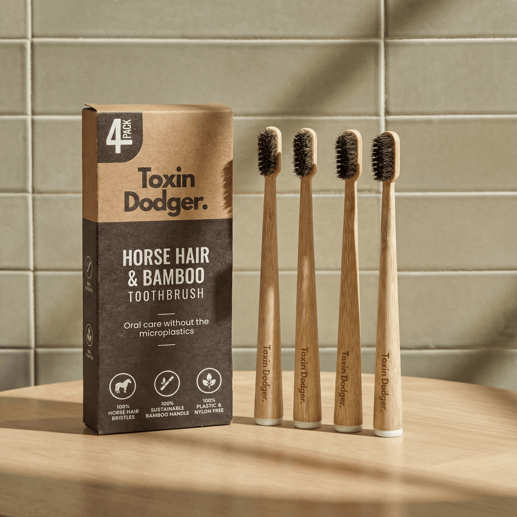 Four-Pack Bamboo Toothbrush Set — Natural Bristle Design