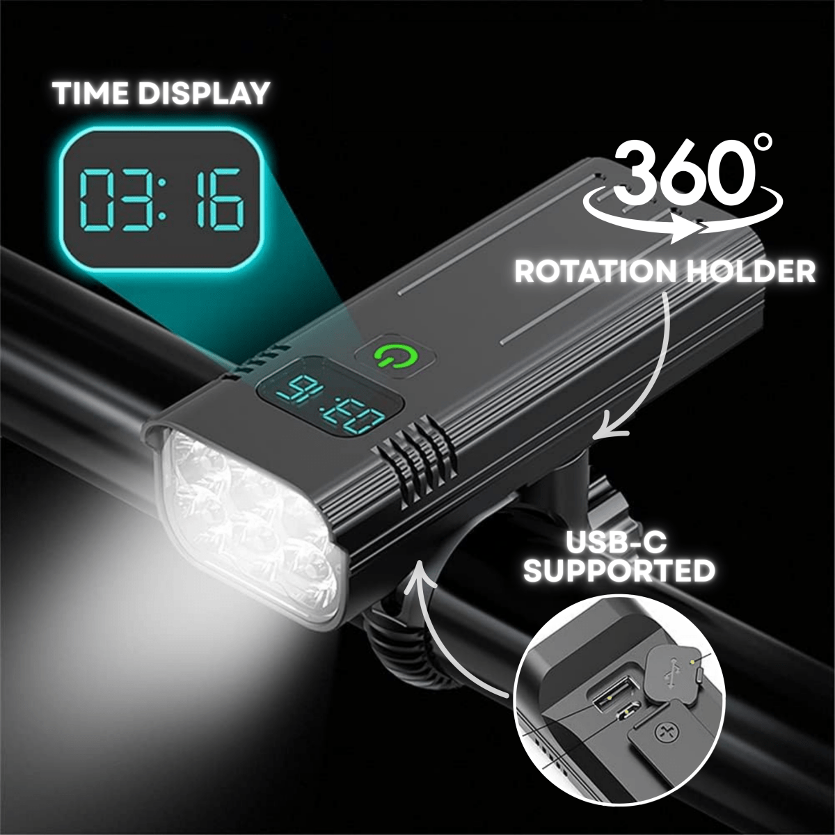 5000 Lumen Bike Light with 12 LEDs & USB-C Rechargeable Battery | Filindra