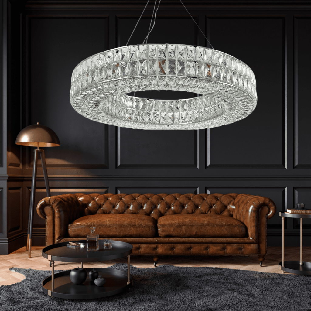 Lustr Phoebe s kroužky - elegantní chromově stříbrná povrchová úprava