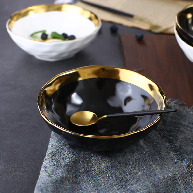 Pearl Plate — Gold-Rimmed Wavy Dinnerware, Cream & Black