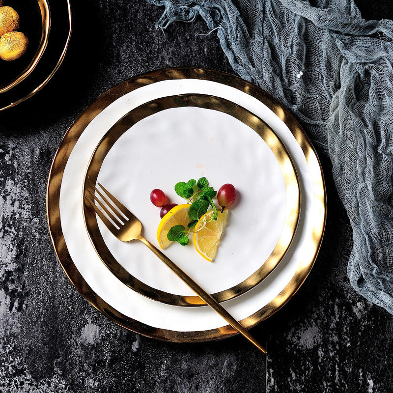 Pearl Plate — Gold-Rimmed Wavy Dinnerware, Cream & Black