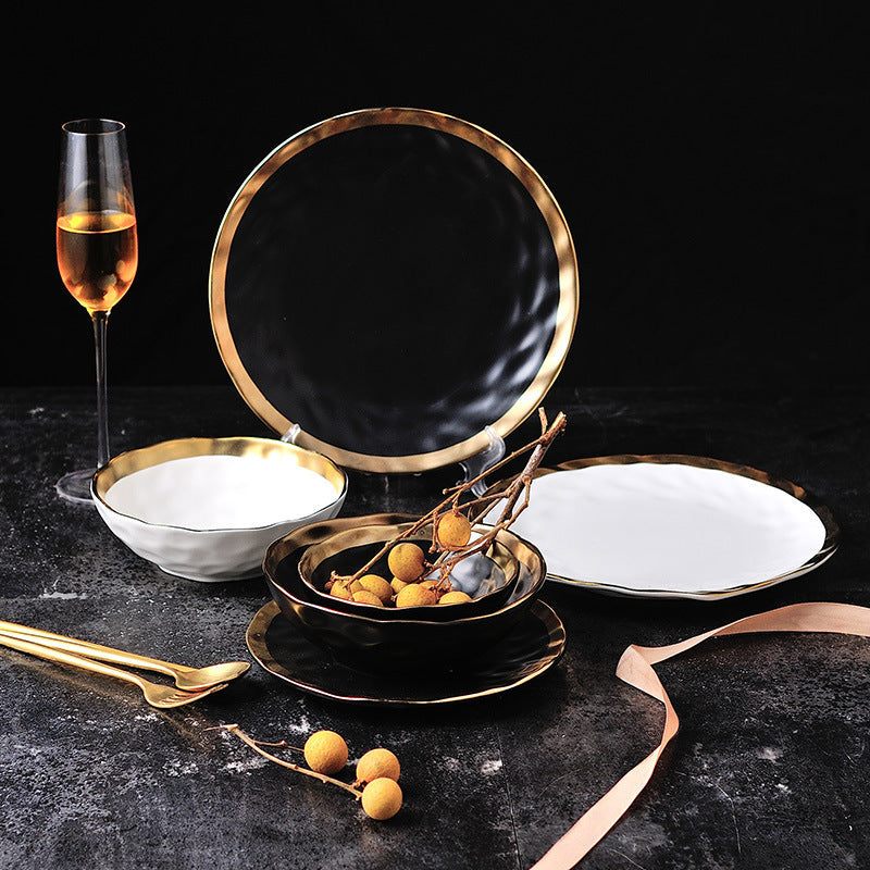 Pearl Plate — Gold-Rimmed Wavy Dinnerware, Cream & Black