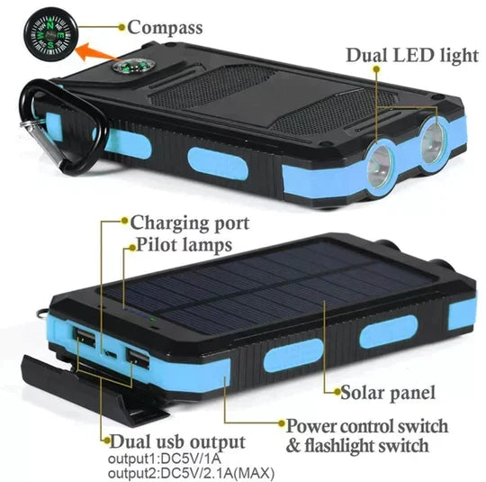 500000mAh Solar Power Bank IP67 Waterproof Compact Slim Design
