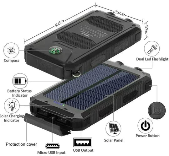500000mAh Solar Power Bank IP67 Waterproof Compact Slim Design
