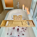 Adjustable Bamboo Bathtub Tray — Book, Tablet & Wine Holder