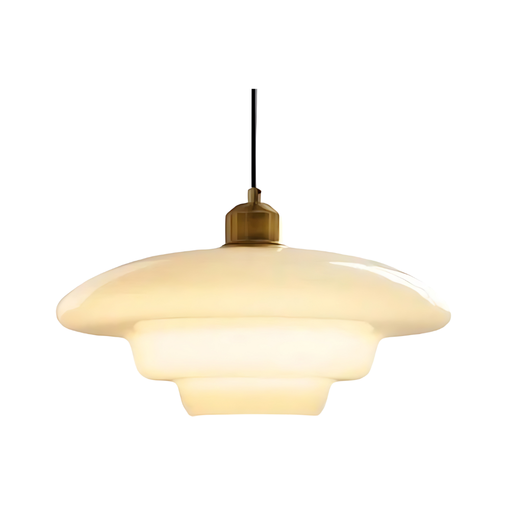 Art Deco Gold Finish Ceiling Lamp — Brass Frame, Glass Diffuser, Vintage Design