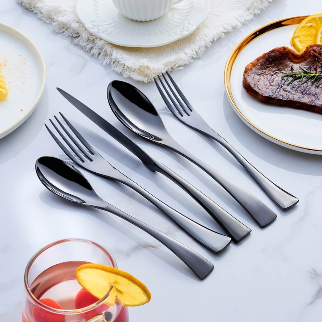 Venetto Design Besteckset in Tiefschwarz - raffiniertes modernes Tafelgeschirr