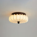 Luz de teto LED integrada de estilo vintage — moldura em nogueira, abajur em tecido