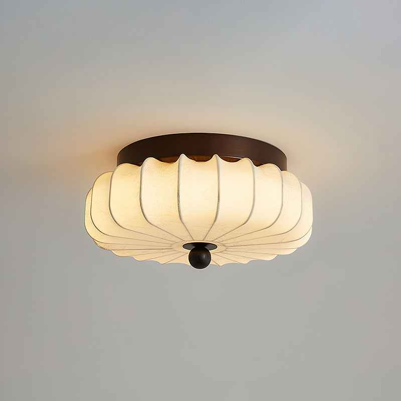 Luz de teto LED integrada de estilo vintage — moldura em nogueira, abajur em tecido