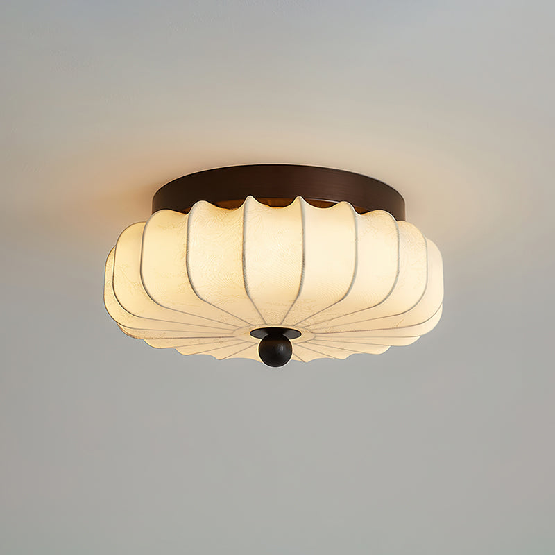 Luz de teto LED integrada de estilo vintage — moldura em nogueira, abajur em tecido