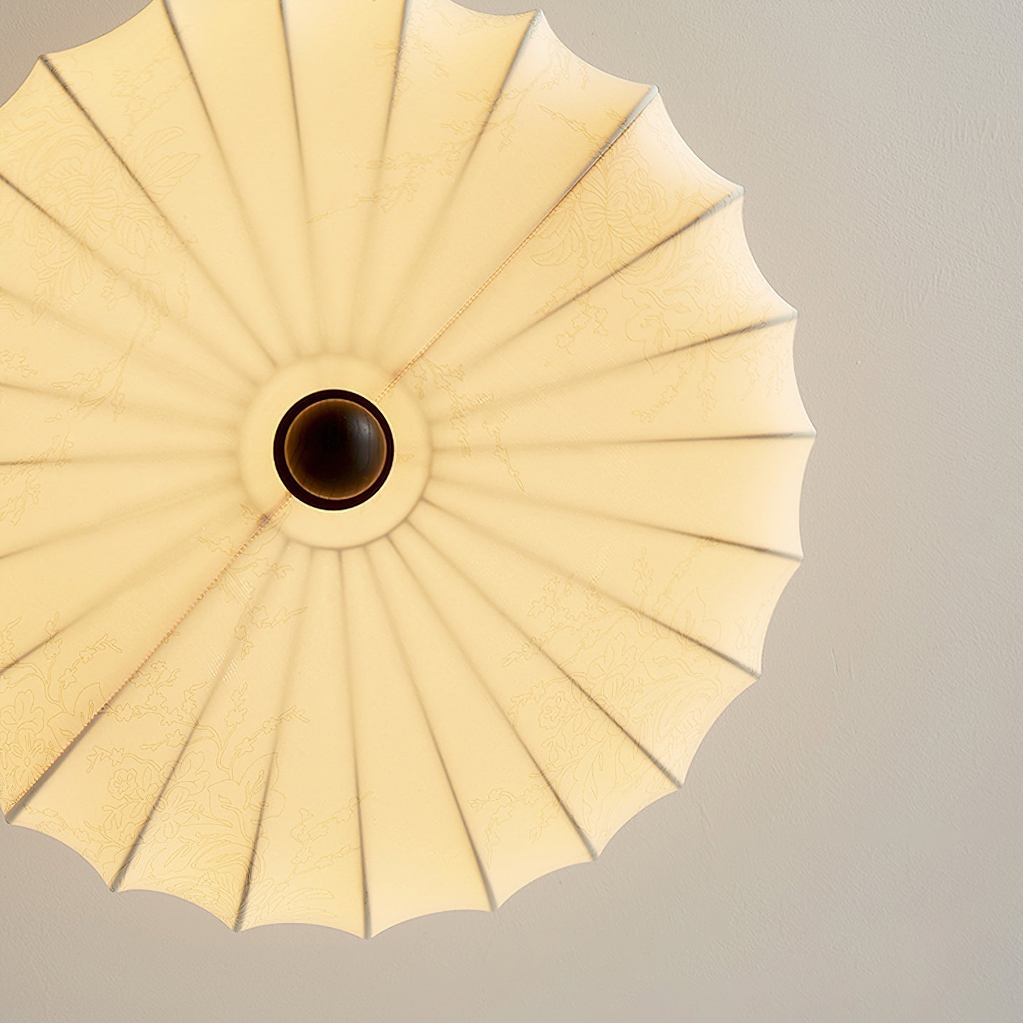 Luz de teto LED integrada de estilo vintage — moldura em nogueira, abajur em tecido
