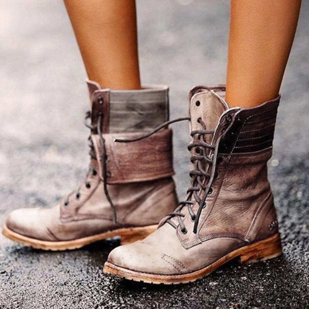 Elena Lederstiefel – Stilvolles Schnürdesign, rutschfeste Sohle