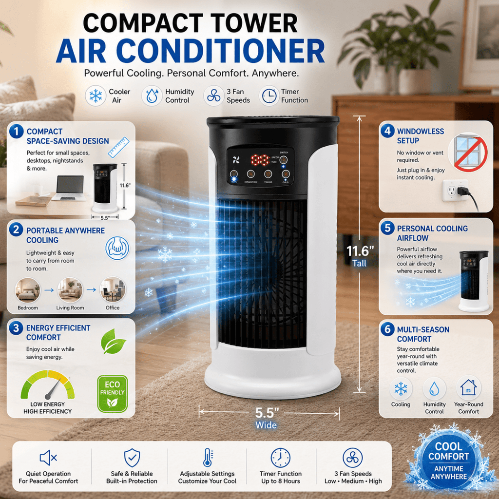 POLARVEX Compact Portable Air Conditioner — Space-Saving, Mobile Design