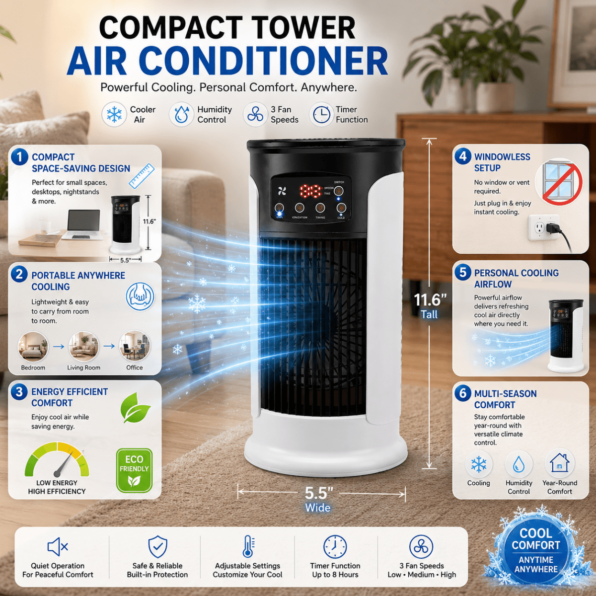 POLARVEX Compact Portable Air Conditioner — Space-Saving, Mobile Design
