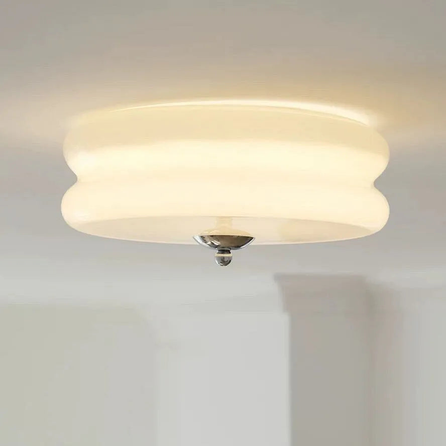 Industrial Glass Ceiling Light — LED Illumination, Gold Chrome Trim, Frosted White Dome, 13cm Height