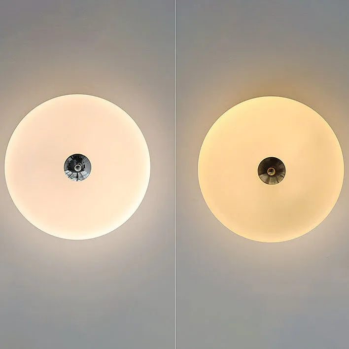 Industrial Glass Ceiling Light — LED Illumination, Gold Chrome Trim, Frosted White Dome, 13cm Height