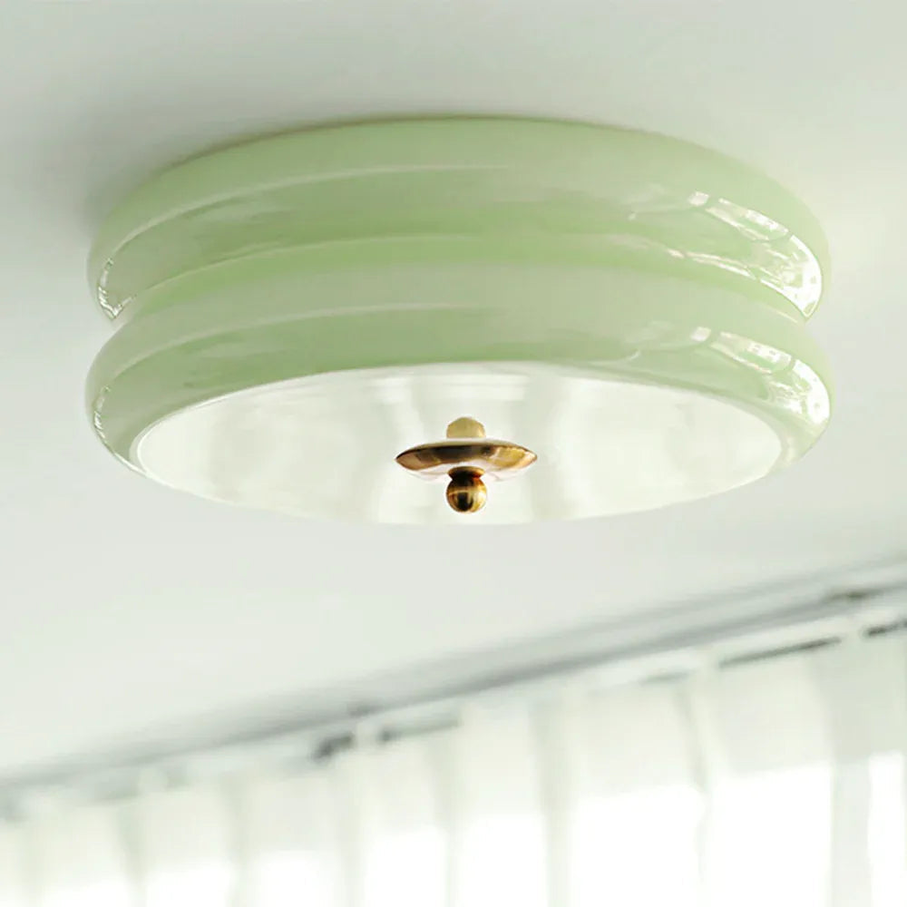 Industrial Glass Ceiling Light — LED Illumination, Gold Chrome Trim, Frosted White Dome, 13cm Height