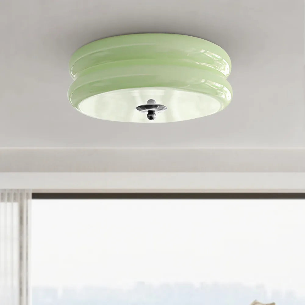 Industrial Glass Ceiling Light — LED Illumination, Gold Chrome Trim, Frosted White Dome, 13cm Height