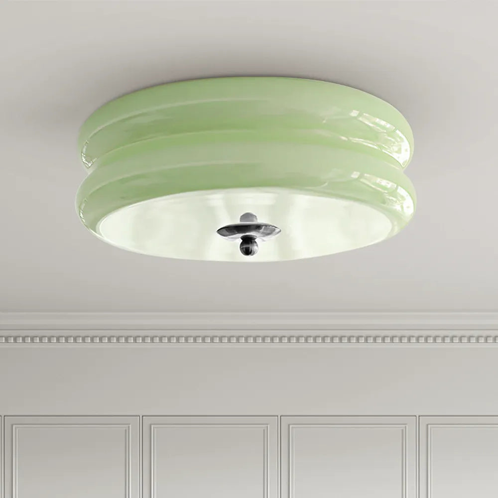 Industrial Glass Ceiling Light — LED Illumination, Gold Chrome Trim, Frosted White Dome, 13cm Height