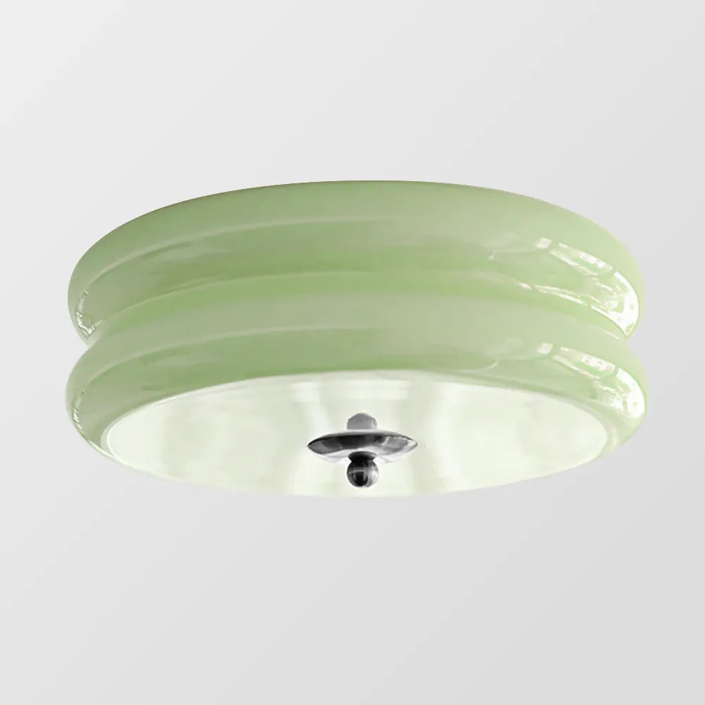 Industrial Glass Ceiling Light — LED Illumination, Gold Chrome Trim, Frosted White Dome, 13cm Height