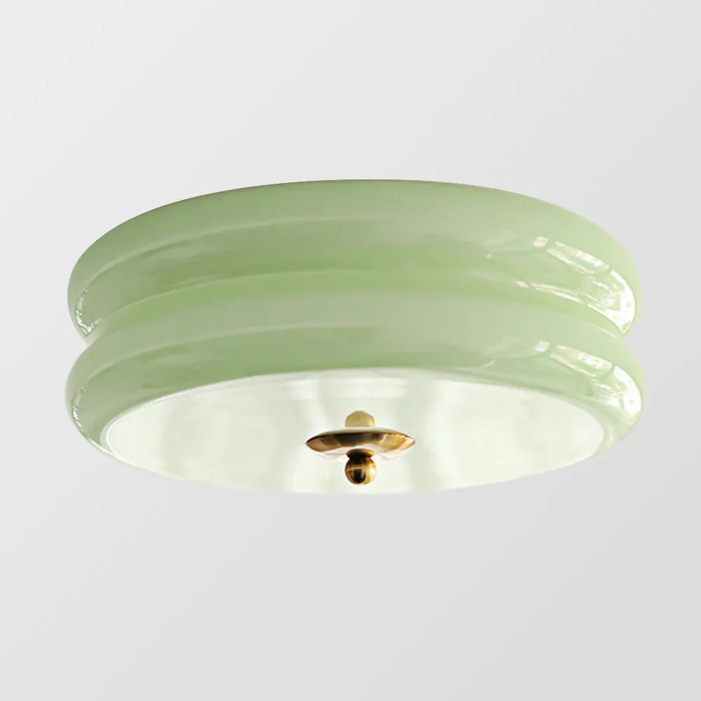 Industrial Glass Ceiling Light — LED Illumination, Gold Chrome Trim, Frosted White Dome, 13cm Height