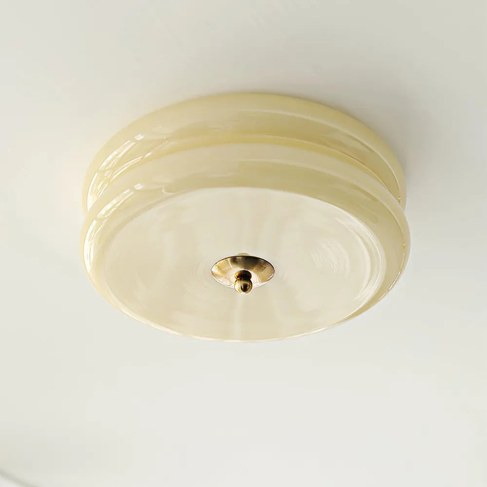 Industrial Glass Ceiling Light — LED Illumination, Gold Chrome Trim, Frosted White Dome, 13cm Height