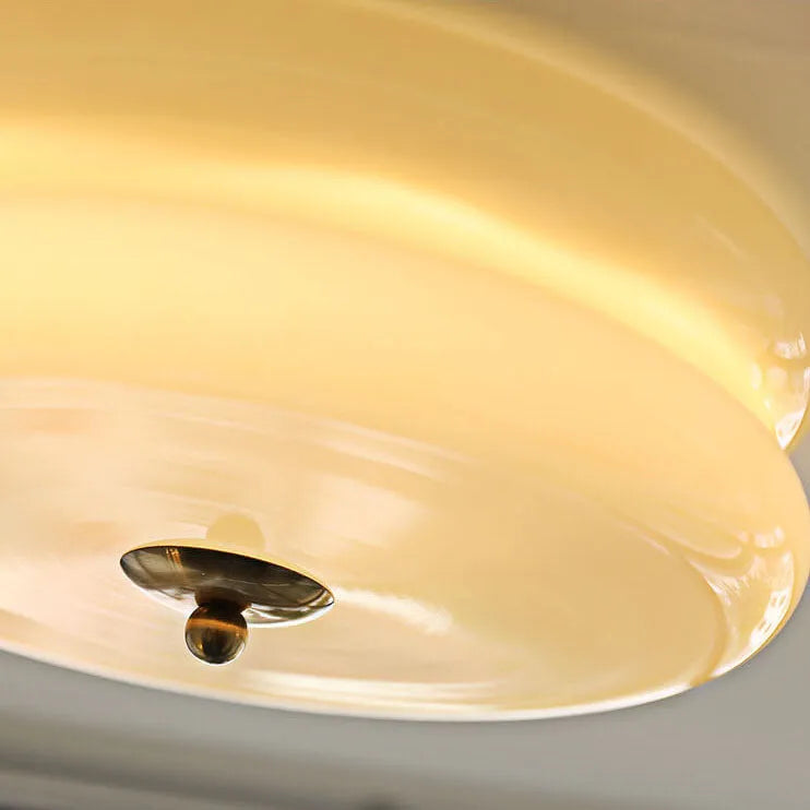 Industrial Glass Ceiling Light — LED Illumination, Gold Chrome Trim, Frosted White Dome, 13cm Height
