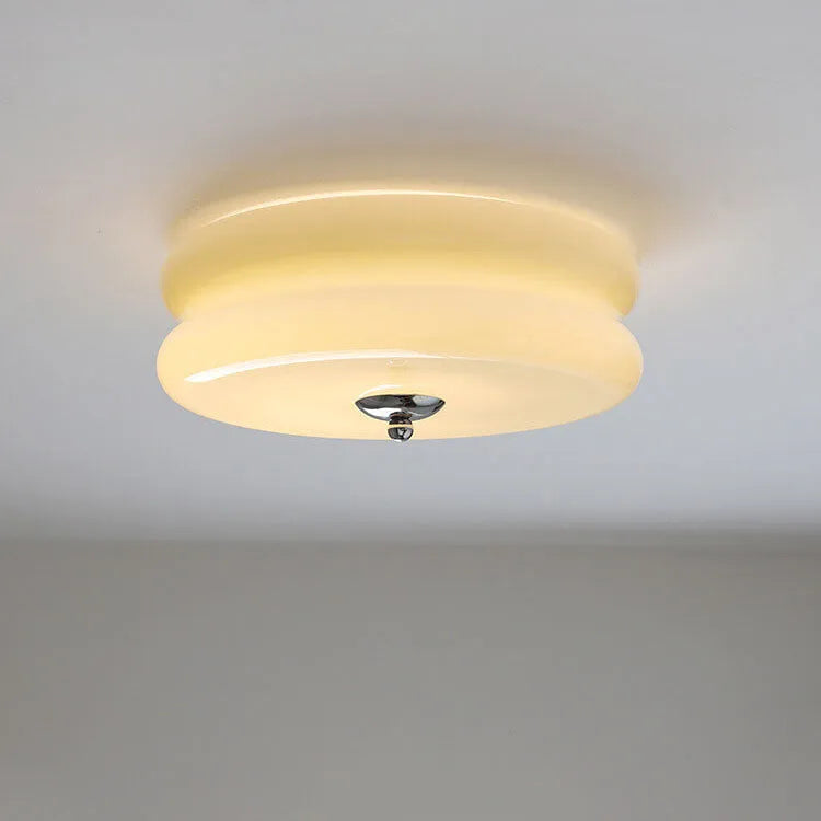 Industrial Glass Ceiling Light — LED Illumination, Gold Chrome Trim, Frosted White Dome, 13cm Height