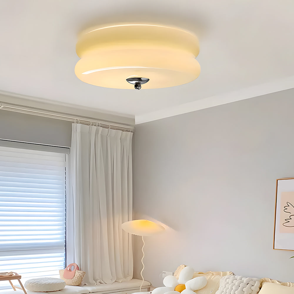 Industrial Glass Ceiling Light — LED Illumination, Gold Chrome Trim, Frosted White Dome, 13cm Height