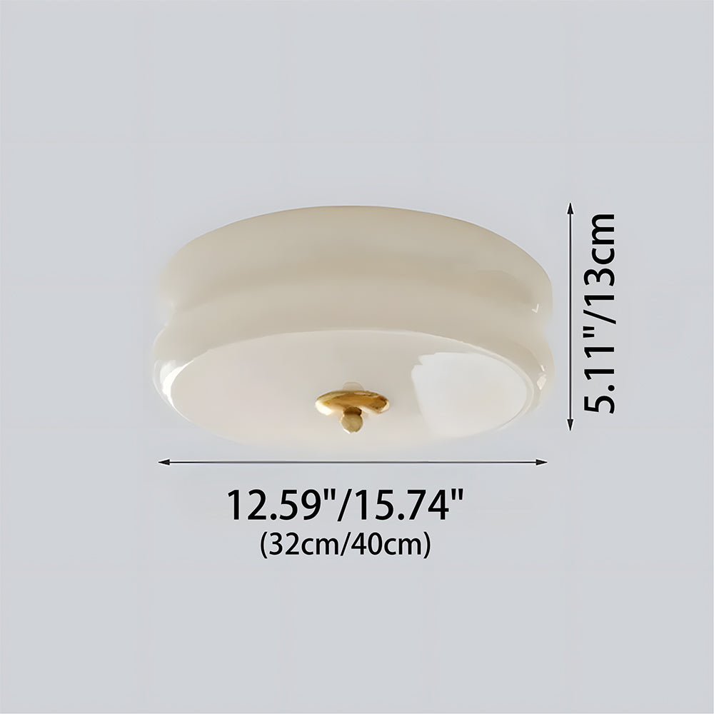 Industrial Glass Ceiling Light — LED Illumination, Gold Chrome Trim, Frosted White Dome, 13cm Height