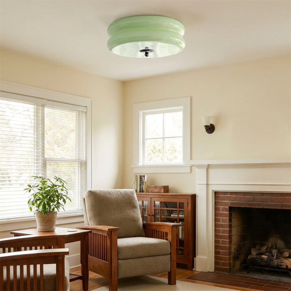 Industrial Glass Ceiling Light — LED Illumination, Gold Chrome Trim, Frosted White Dome, 13cm Height