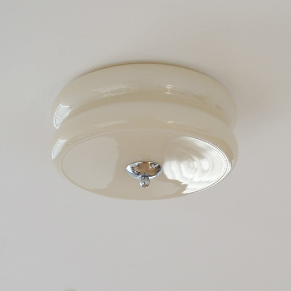 Industrial Glass Ceiling Light — LED Illumination, Gold Chrome Trim, Frosted White Dome, 13cm Height