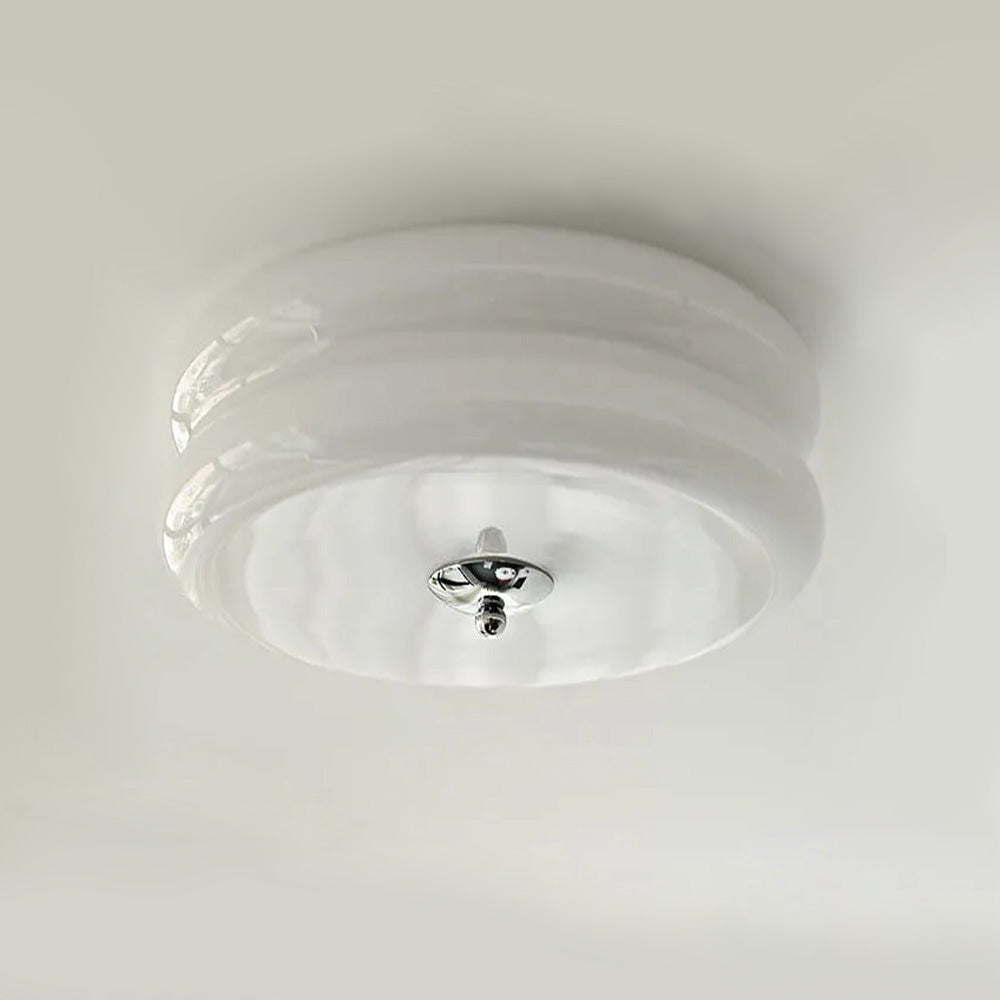 Industrial Glass Ceiling Light — LED Illumination, Gold Chrome Trim, Frosted White Dome, 13cm Height