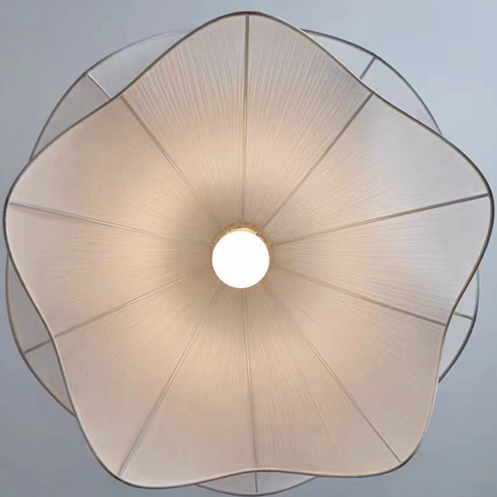 Flower Motif Fabric and Metal Ceiling Lamp — E27 Base
