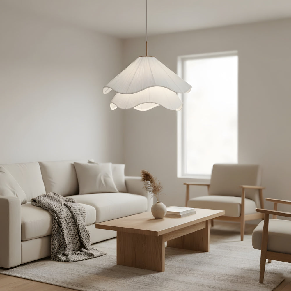 Flower Motif Fabric and Metal Ceiling Lamp — E27 Base