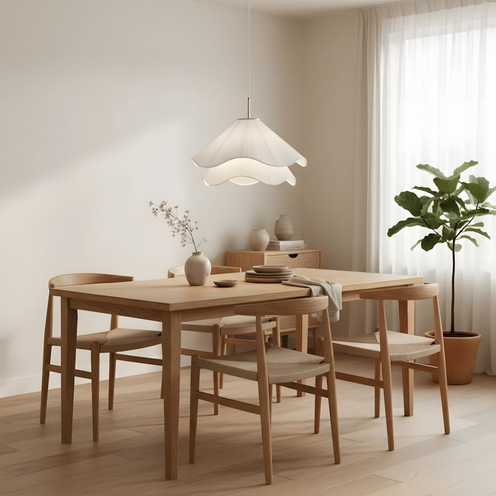Flower Motif Fabric and Metal Ceiling Lamp — E27 Base