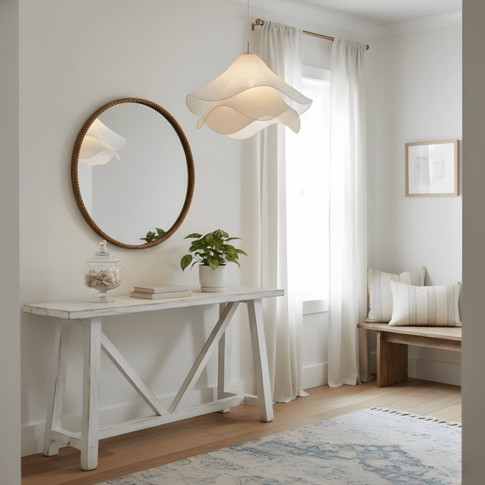 Flower Motif Fabric and Metal Ceiling Lamp — E27 Base