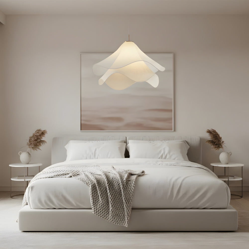 Flower Motif Fabric and Metal Ceiling Lamp — E27 Base
