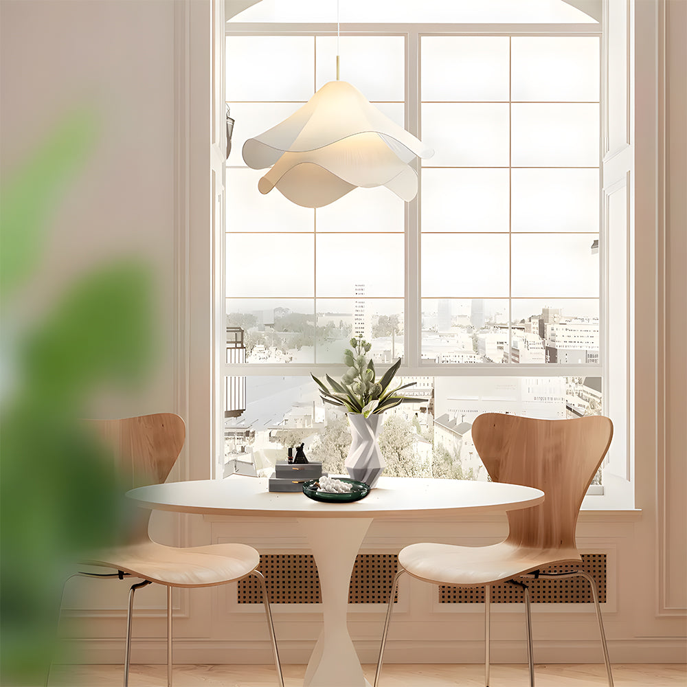 Flower Motif Fabric and Metal Ceiling Lamp — E27 Base