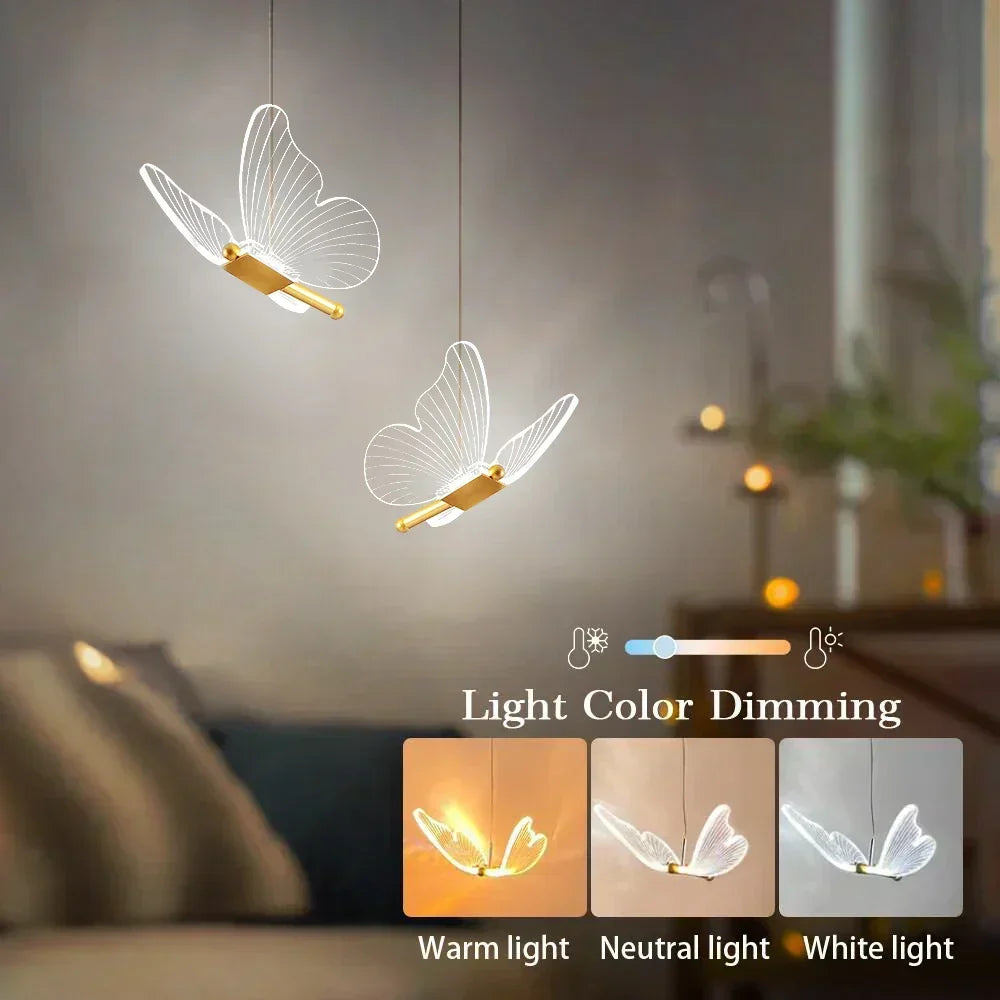 Κρεμαστό φωτιστικό LED FlutterGlow με πεταλούδα — Φωτεινό έργο τέχνης